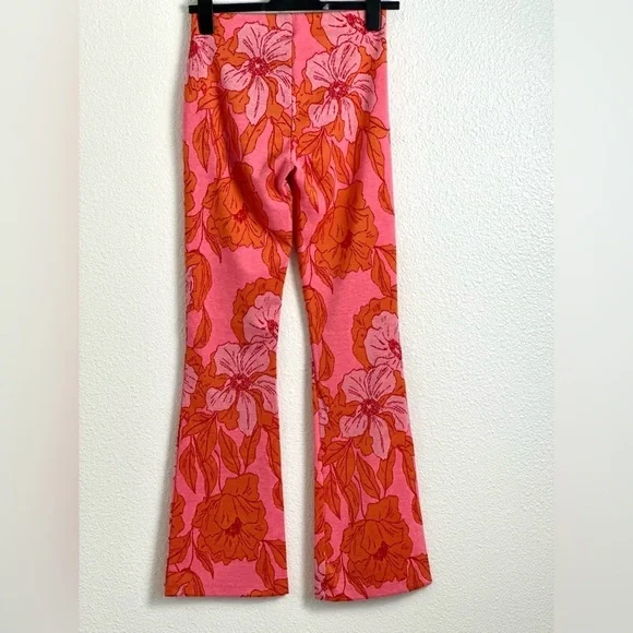 Zara High Waist Elastic Pink and Orange Floral Pants Size Small - Picture 2 of 10